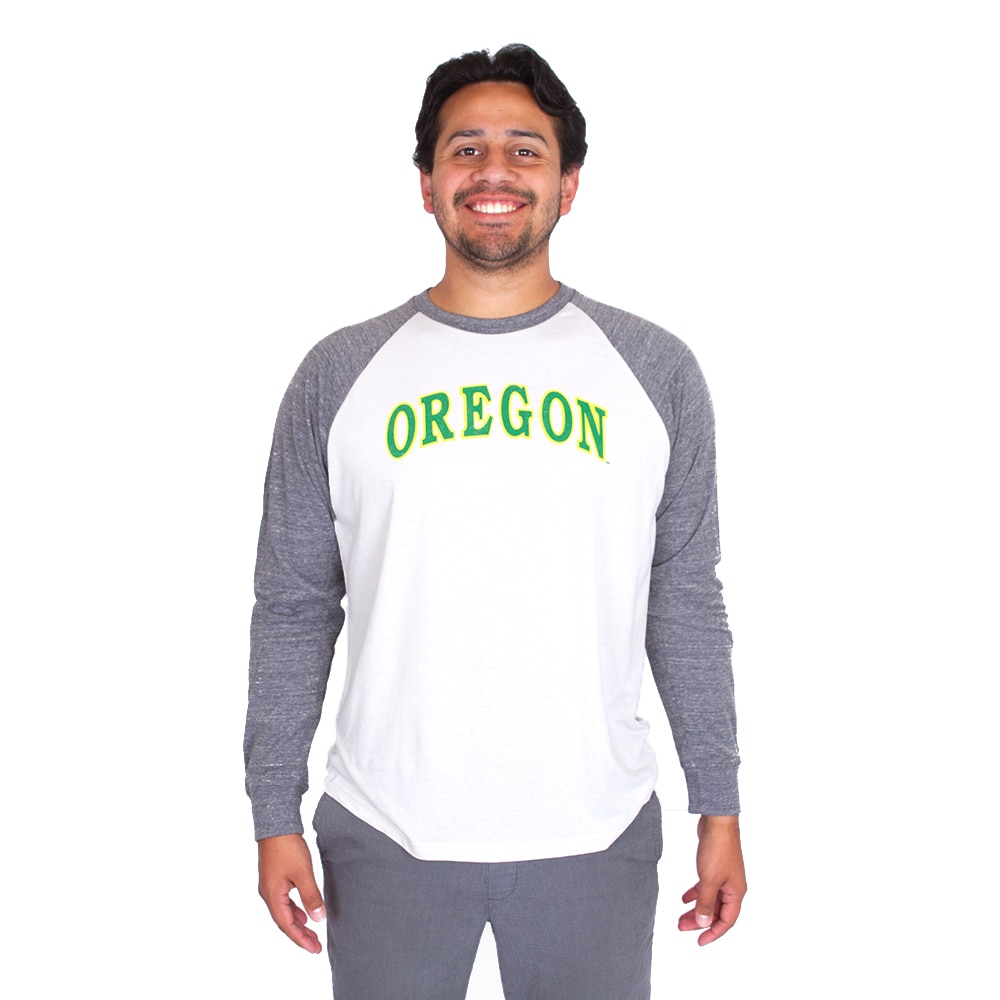 Arched Oregon, League, Grey, Crew Neck, Tri-blend, Men, Unisex, Baseball, Victory Falls, Raglan, T-Shirt, 838054